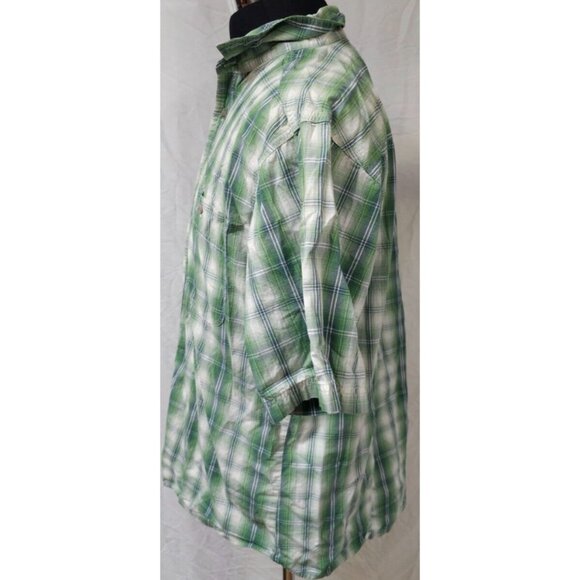 Wrangler Rugged Wear Mens XL Green Plaid Short Sleeve Button Up Work Shirt - Picture 5 of 11